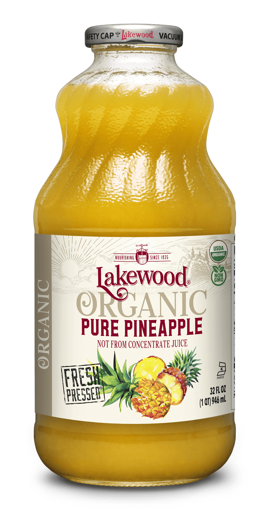 Lakewood Organic Pure Pineapple Juice Not From Concentrate 32 fl oz Bottle