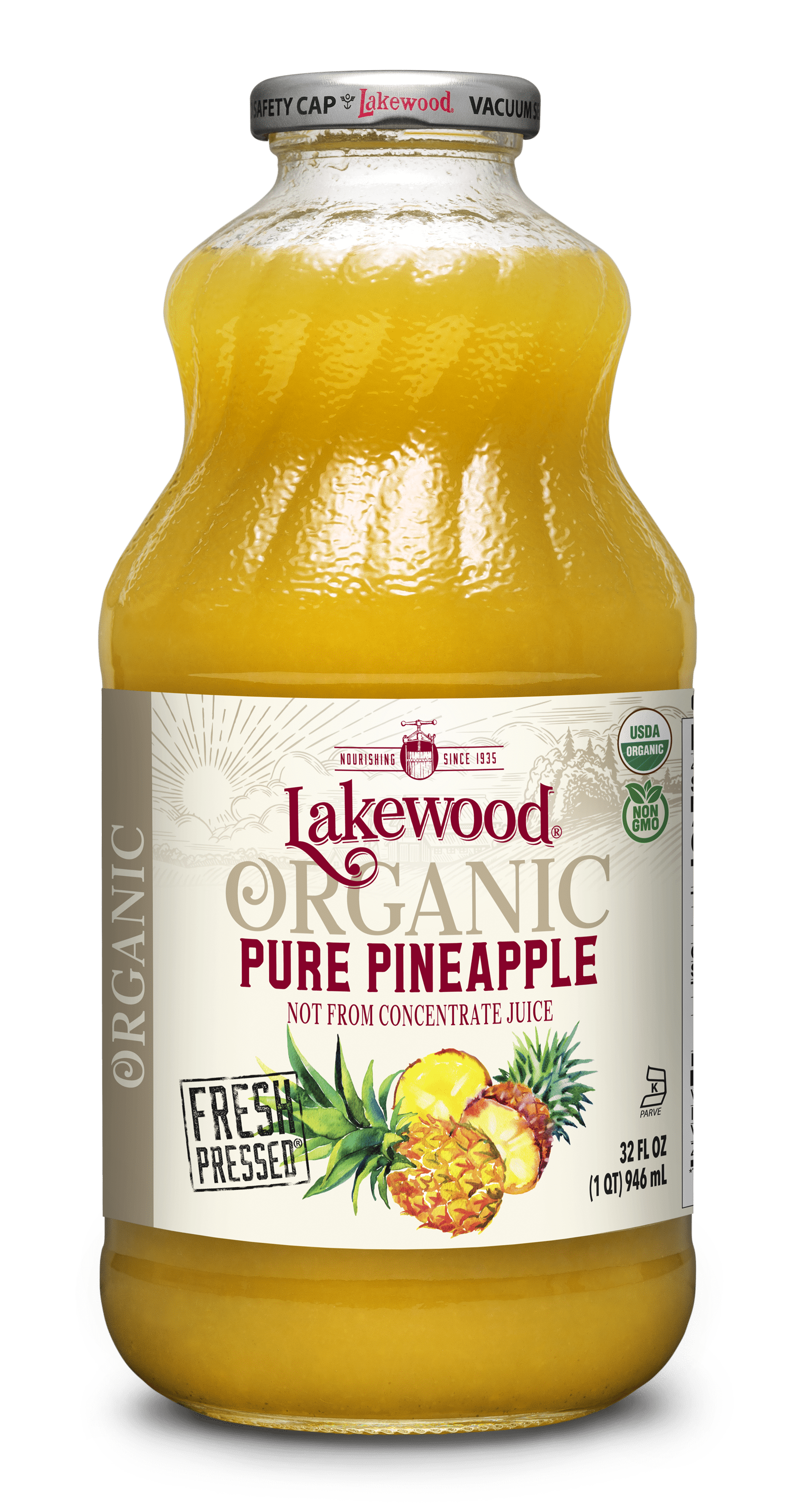 Lakewood Organic Pure Pineapple Juice Not From Concentrate 32 fl oz Bottle