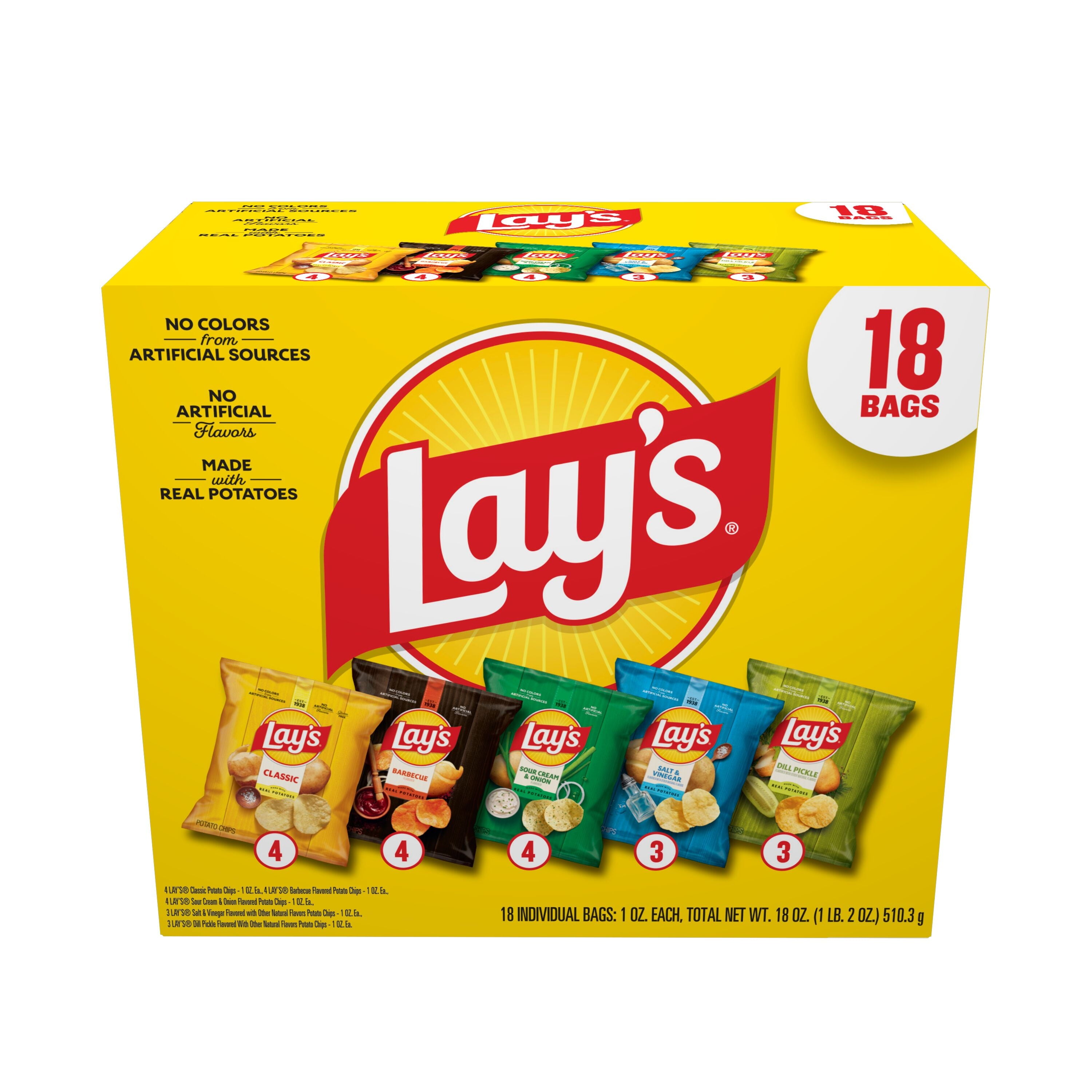 Variety Pack Potato Chips 30 Oz 18 Count Lay's
