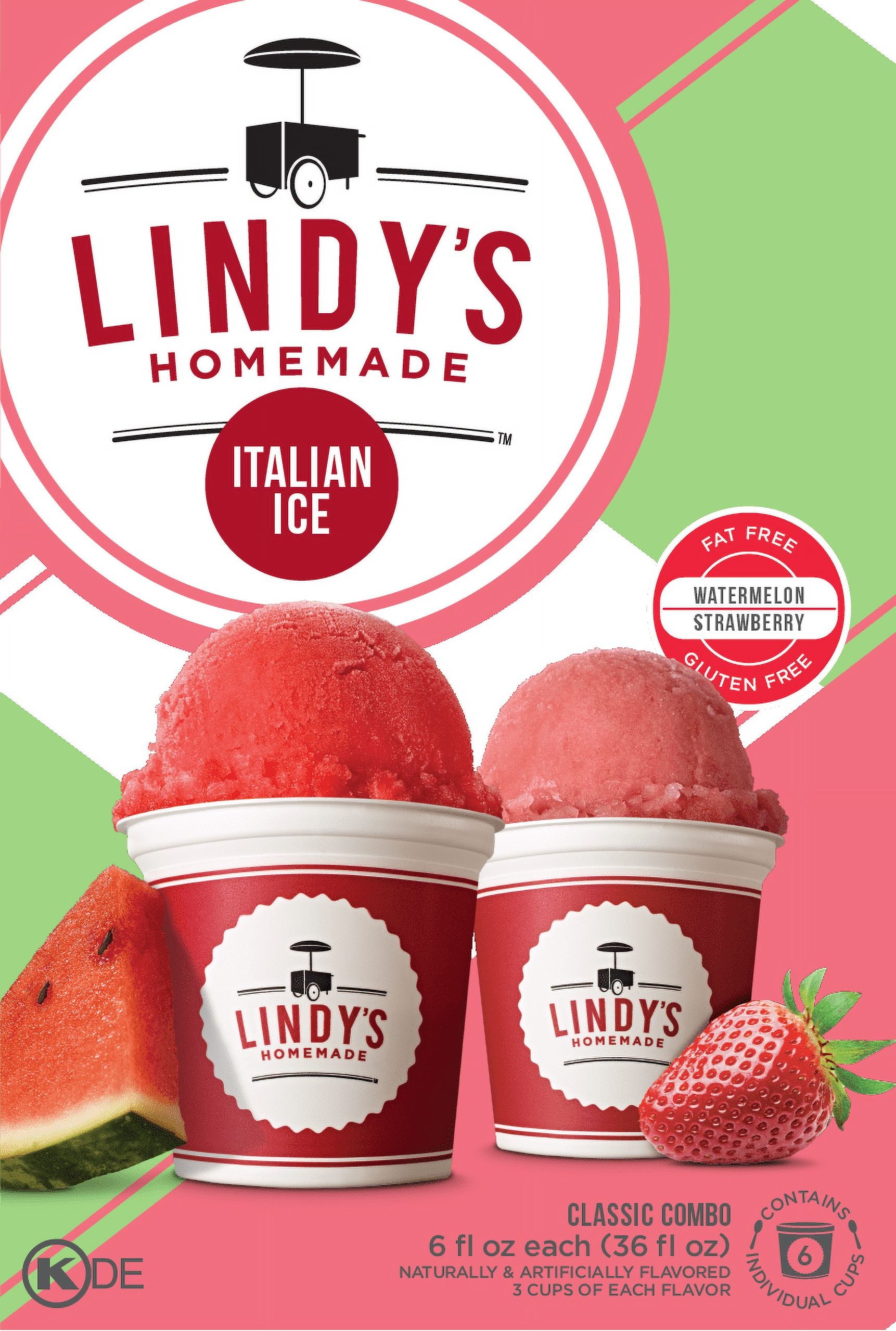 Lindy's Homemade Italian Ice Cups Watermelon Strawberry 6 Count 36 Fl Oz