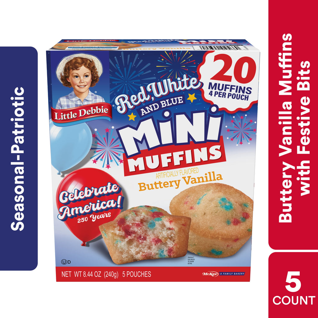 Red White and Blue Buttery Vanilla Mini Muffins 8.44 Oz 5 Pouches Little Debbie