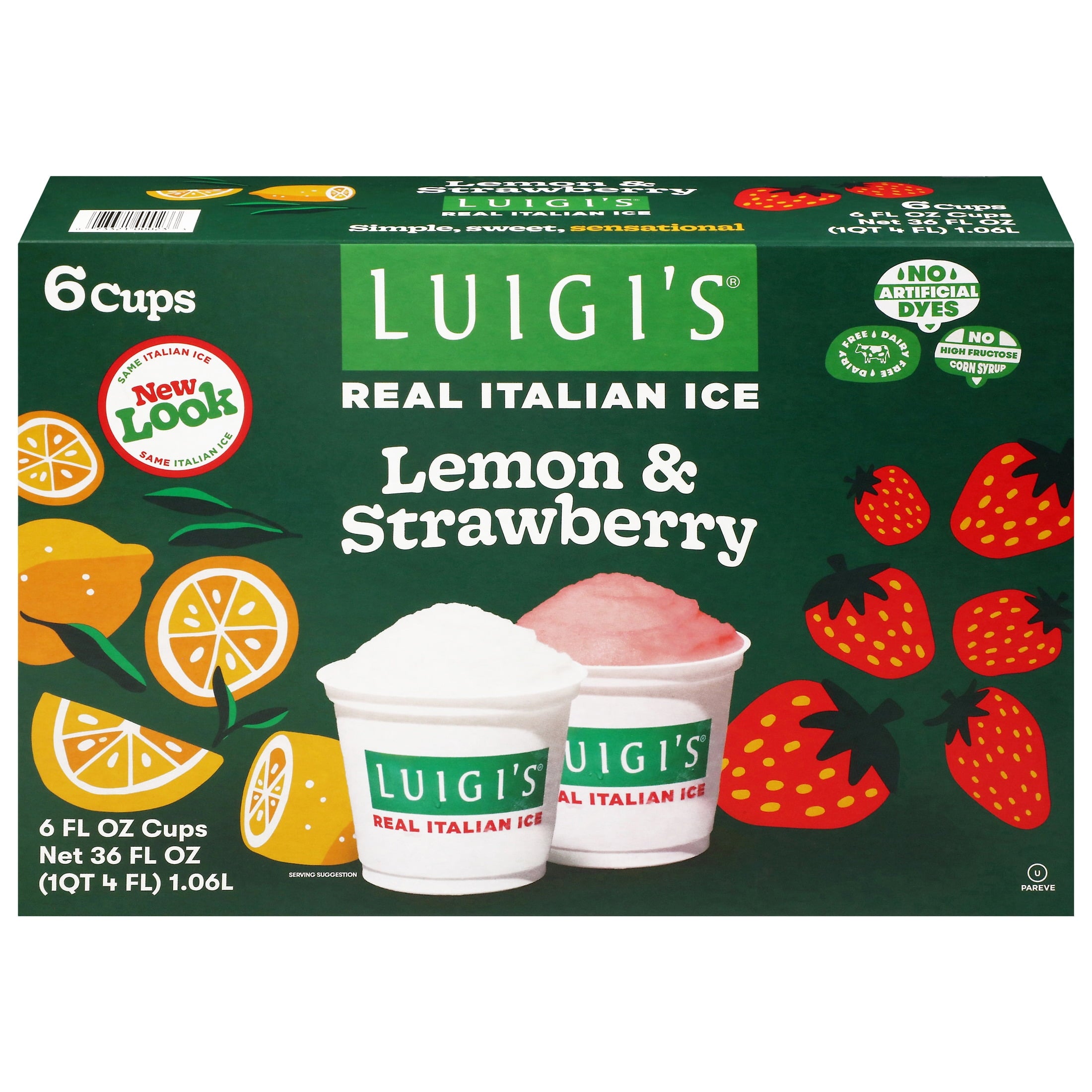 Luigi's Lemon & Strawberry Real Italian Ice 6 Count 36 Fl Oz