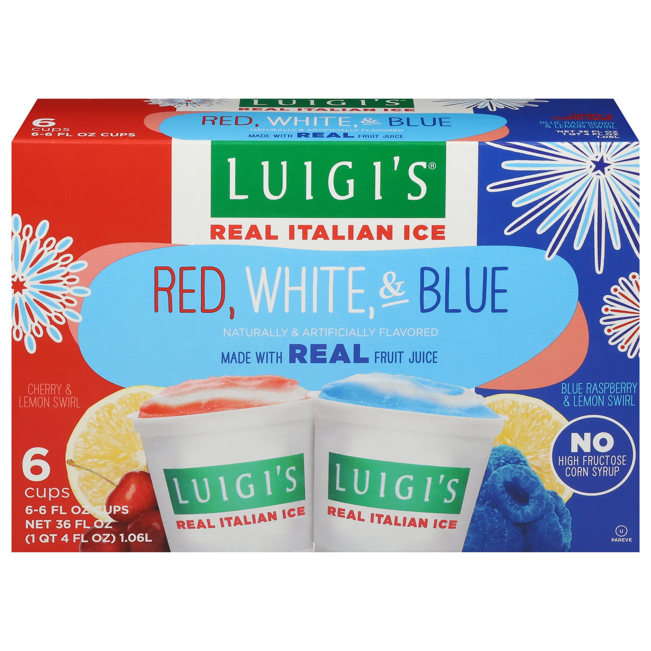 Luigi's Red White & Blue Real Italian Ice 6 Count 36 Fl Oz