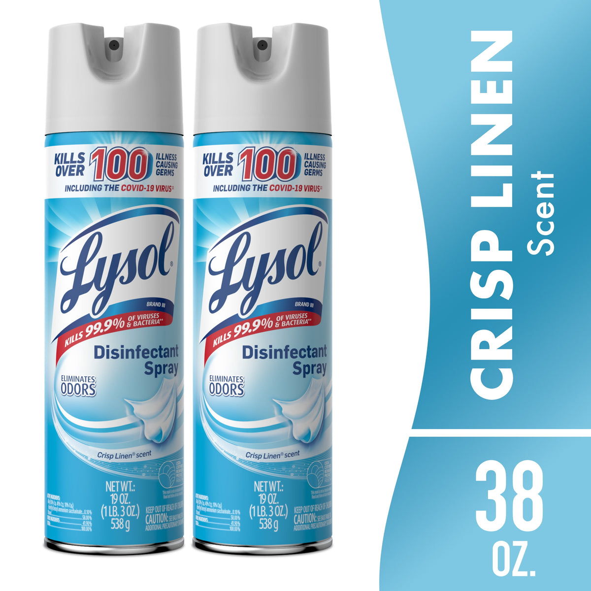 Lysol Disinfectant Spray Sanitizing Antibacterial Deodorizer Crisp Linen 19 fl oz 2 Pack
