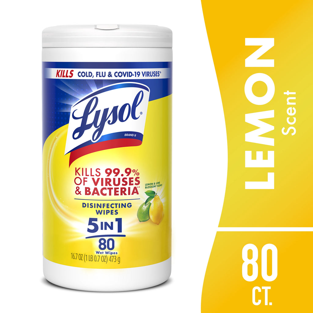 Lysol Disinfecting Wipes Multi Surface Antibacterial Cleaning Lemon & Lime Blossom Scent 80 Count
