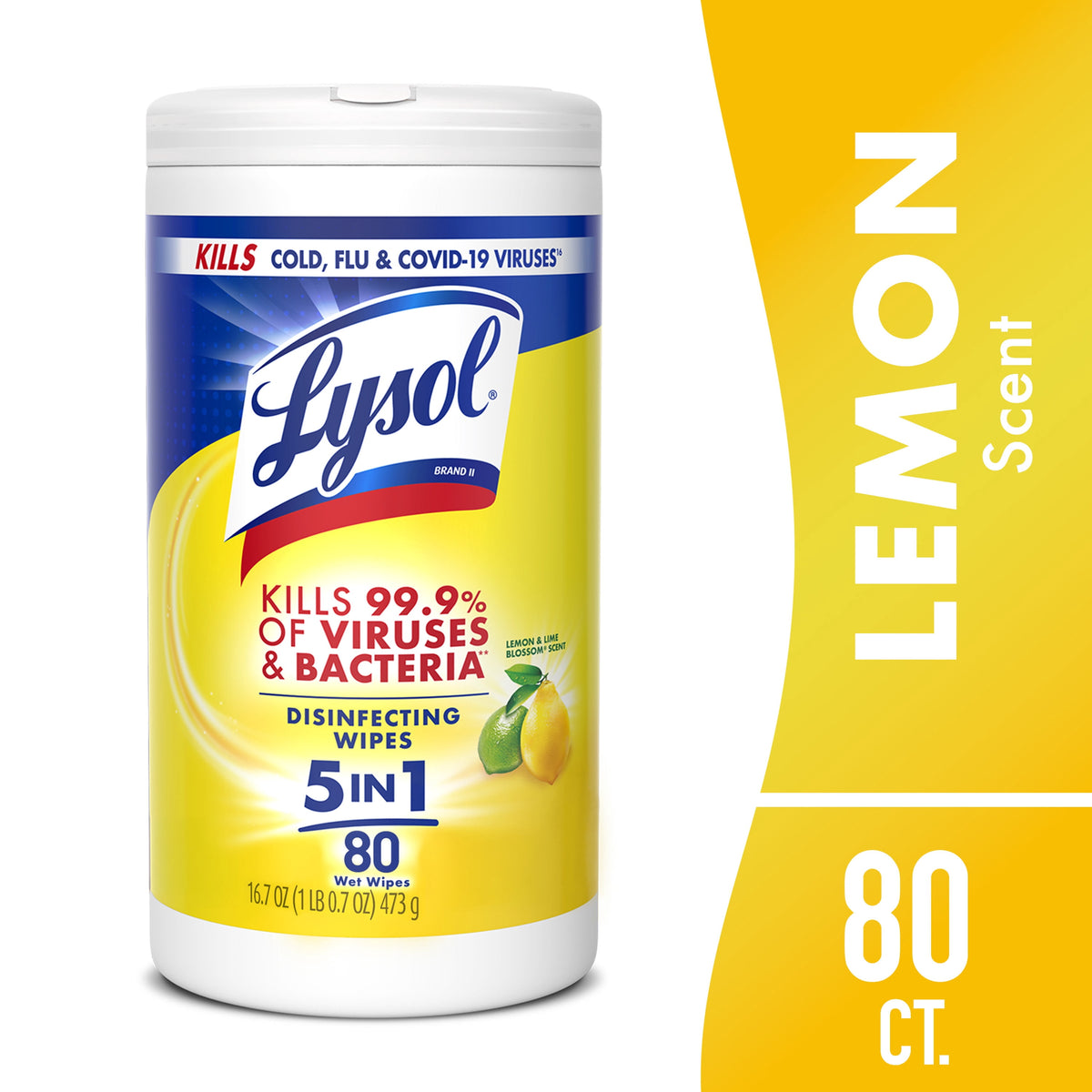 Lysol Disinfecting Wipes Multi Surface Antibacterial Cleaning Lemon & Lime Blossom Scent 80 Count