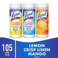 Lysol Disinfecting Wipes Lemon Mango & Hibiscus Crisp Linen Scent 35 Count Pack of 3
