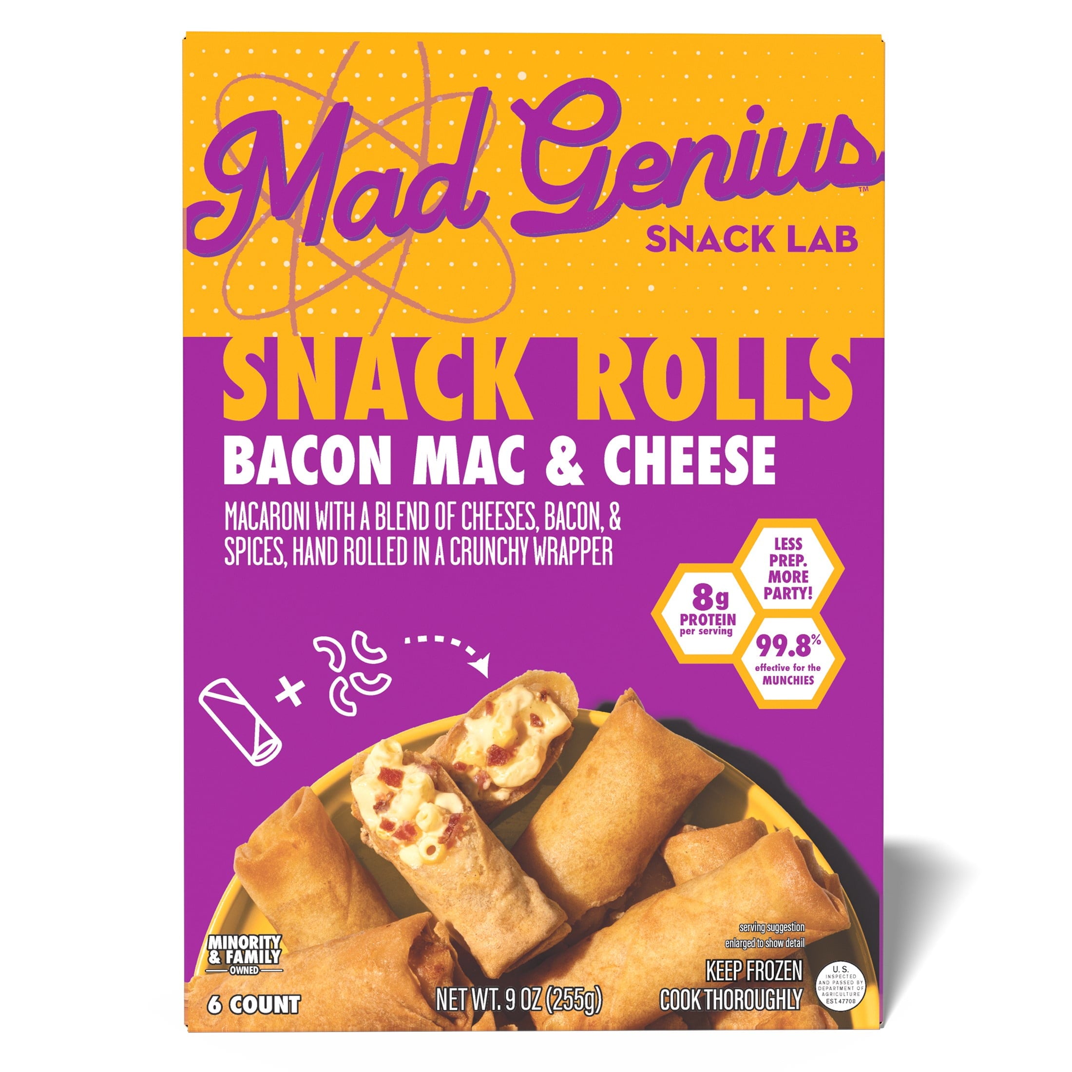 Mad Genius Bacon Mac & Cheese Snack Rolls 9 Oz 6 Count Frozen