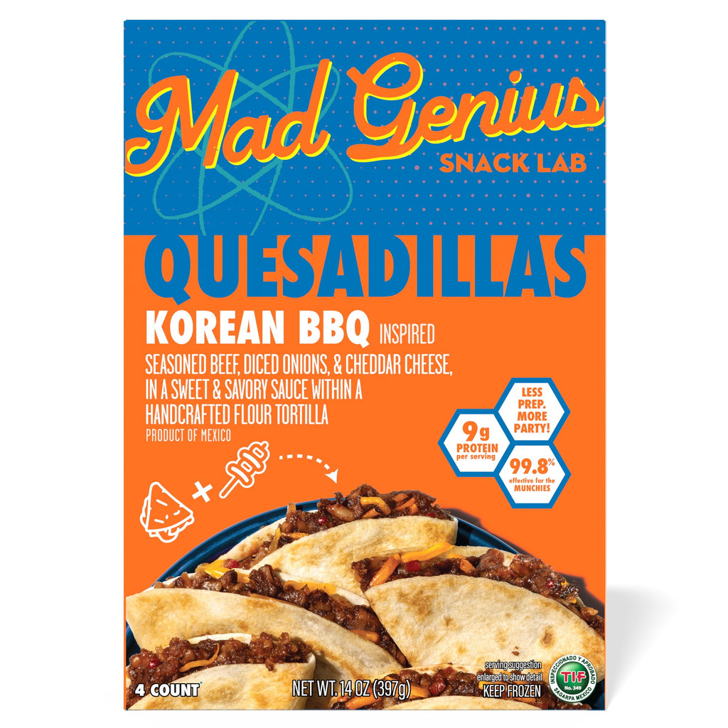 Mad Genius Korean BBQ Quesadillas Beef Cheddar Frozen 14 Oz