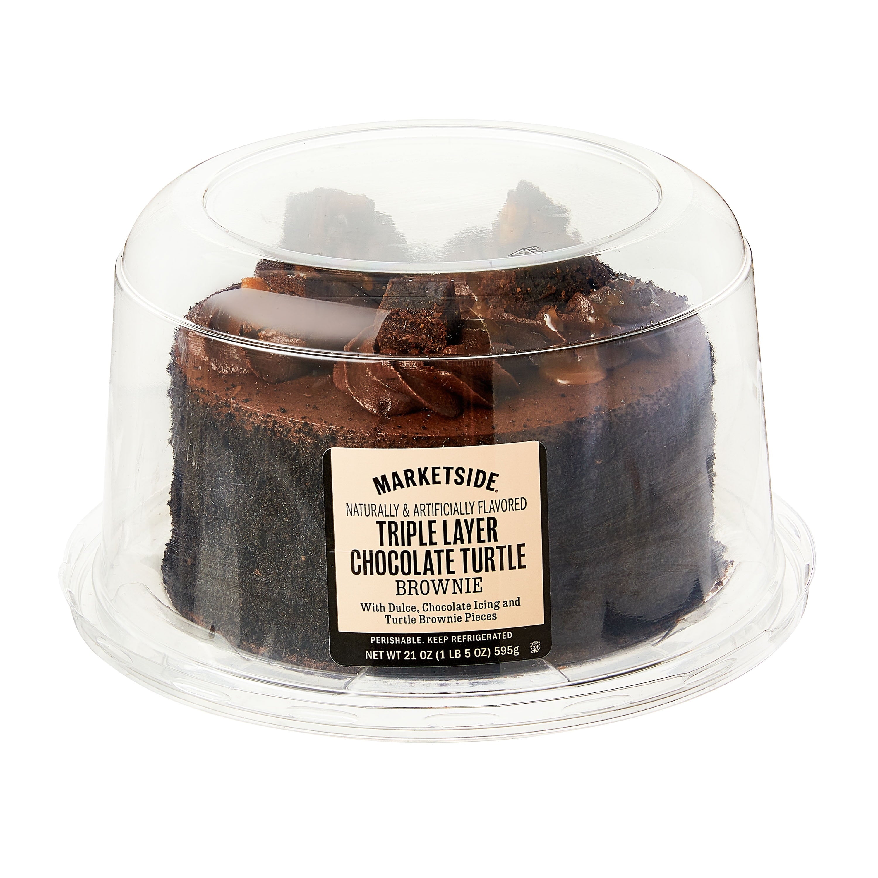 Triple Layer Chocolate Turtle Brownie Cake 21 Oz Refrigerated Marketside