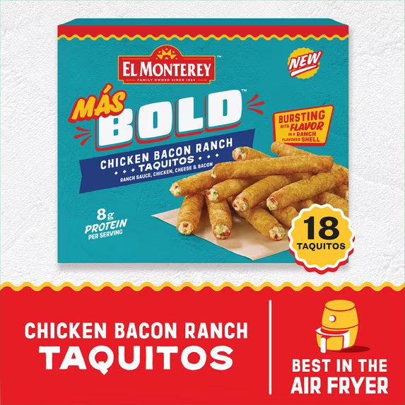 El Monterey Mas Bold Chicken Bacon Ranch Taquitos 20.7 oz, 18 Count (Frozen)