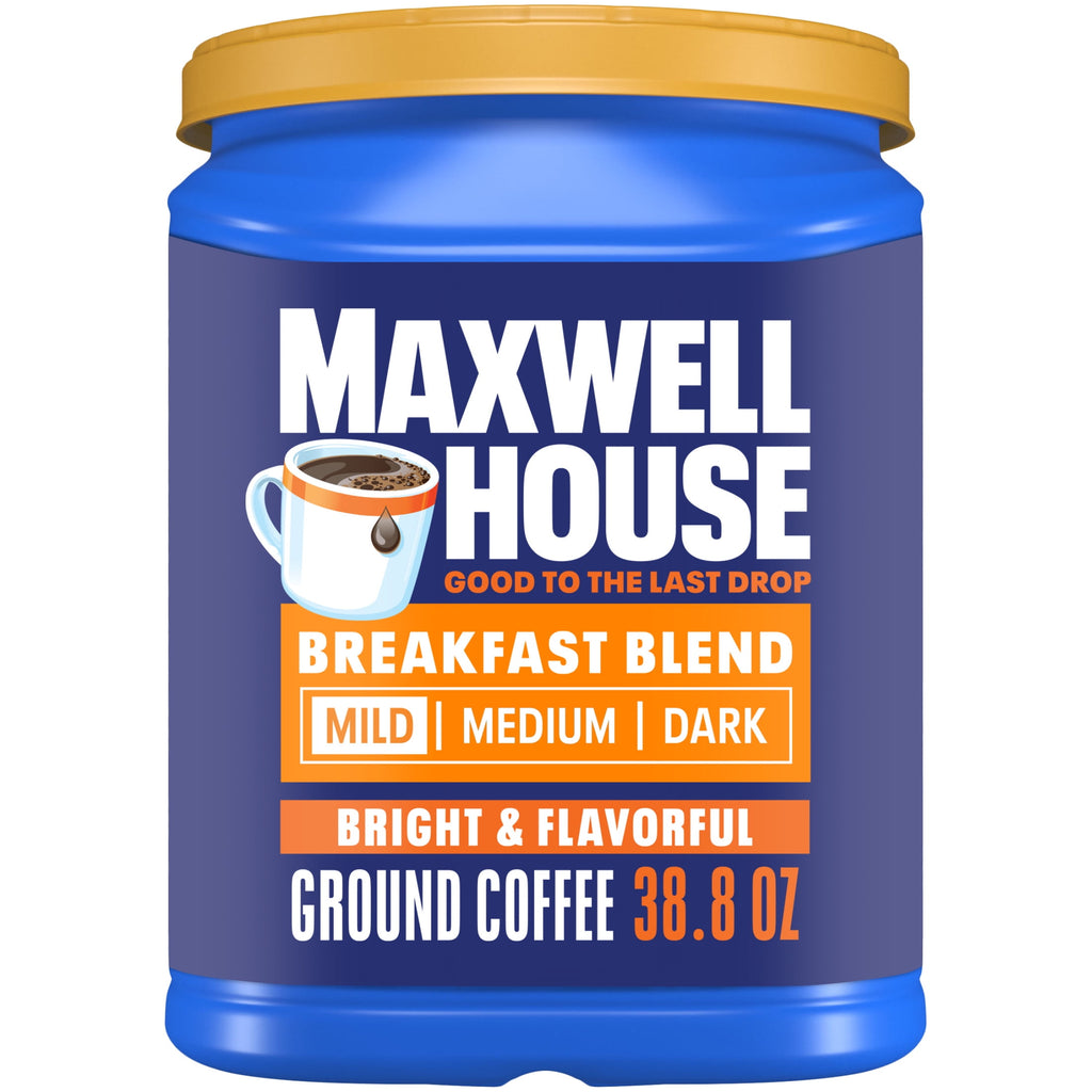 Maxwell House Breakfast Blend Naturally Caffeinated Mild Roast Ground Coffee 38.8 oz Canister