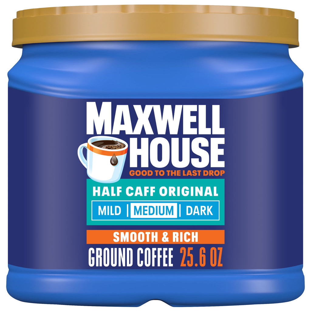 Maxwell House Half Caff Naturally Caffeinated Medium Roast Ground Coffee 25.6 oz Canister