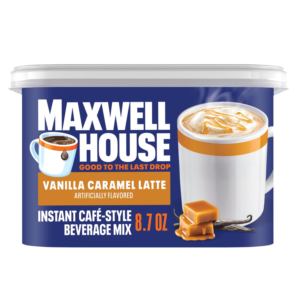 Maxwell House International Vanilla Caramel Latte Naturally Caffeinated Light Instant Coffee Mix 8.7 oz Canister