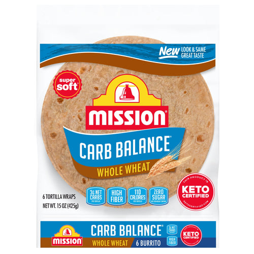 Carb Balance Whole Wheat Flour Tortillas Burrito Size 15 Oz 6 Count Mission