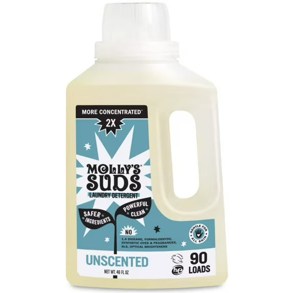 Molly's Suds 2x Concentrated Liquid Laundry Detergent for Sensitive Skin, 90 Loads, (Unscented)