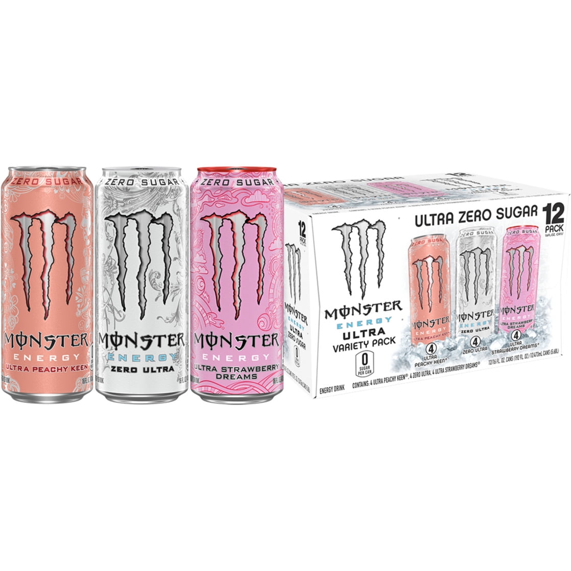 Monster Energy Ultra Variety Pack Sugar Free Energy Drink 16 fl oz 12 Pack Cans
