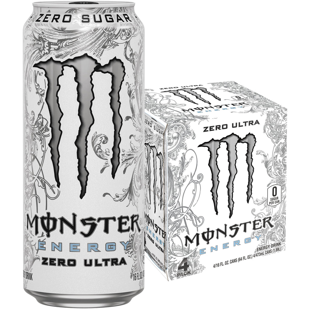 Monster Energy Zero Ultra Sugar Free Energy Drink 16 fl oz 4 Pack Cans