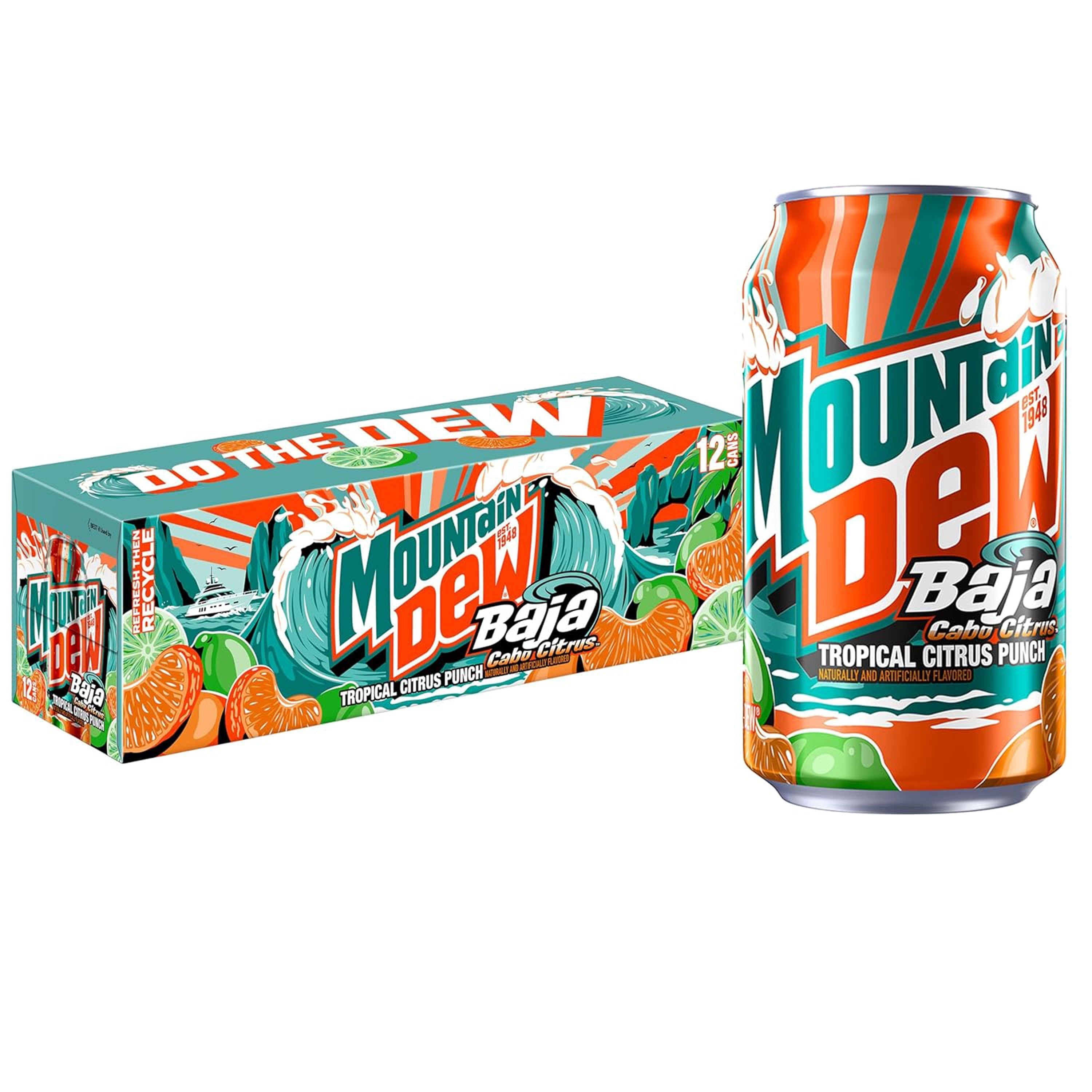 Mountain Dew Baja Blast Cabo Citrus Soda Pop Cans 12 Fl Oz 12 Pack