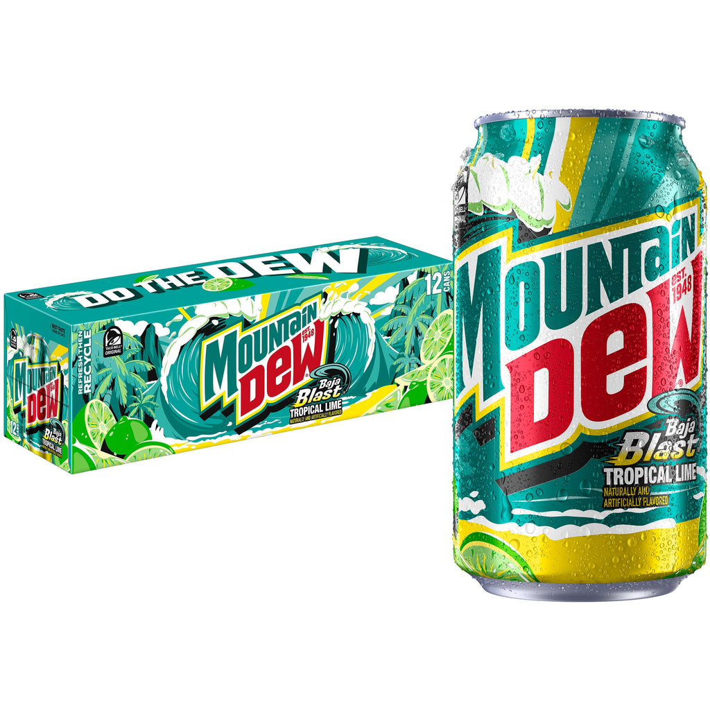 Mountain Dew Baja Blast Tropical Lime Soda Pop Cans 12 Fl Oz 12 Pack