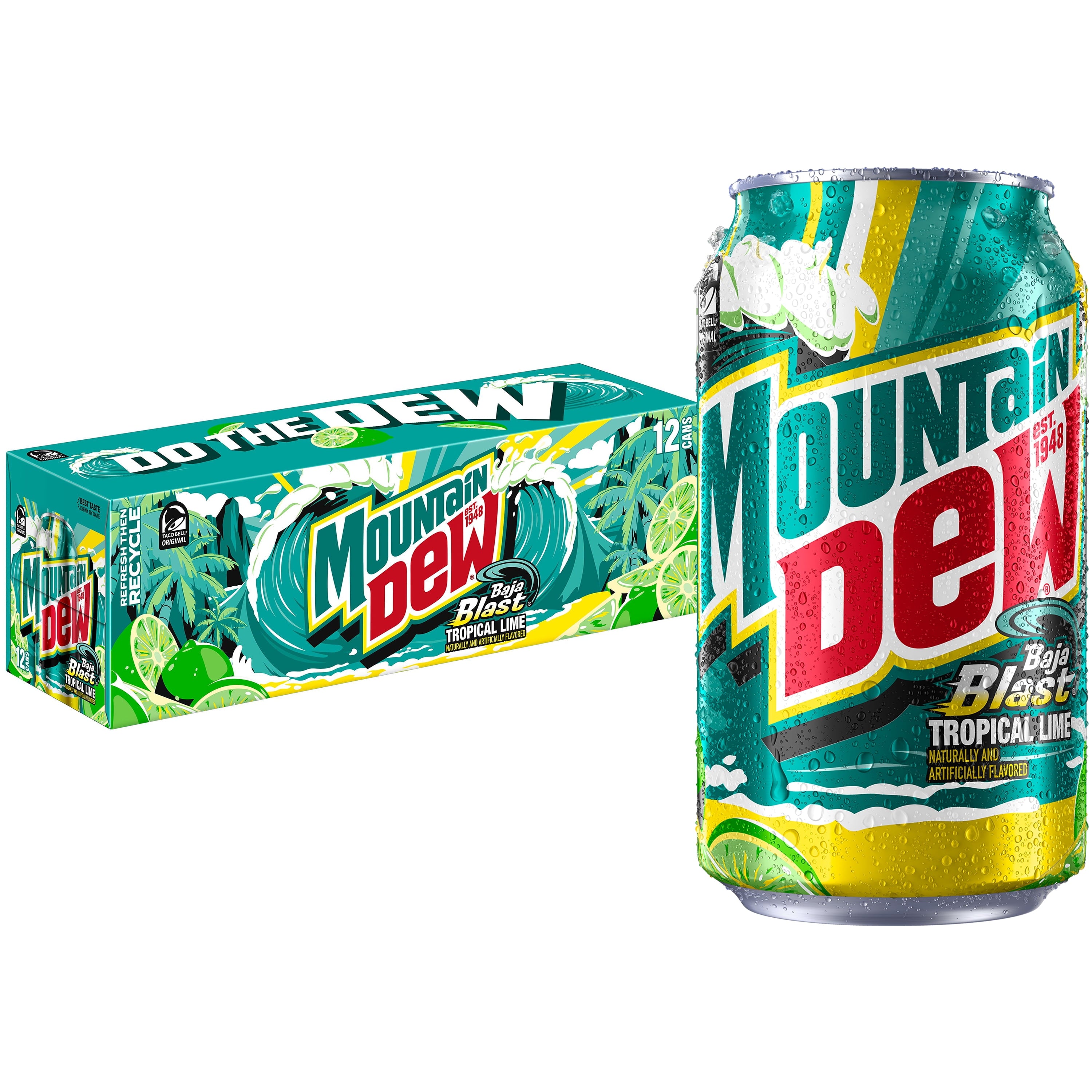 Mountain Dew Baja Blast Tropical Lime Soda Pop Cans 12 Fl Oz 12 Pack