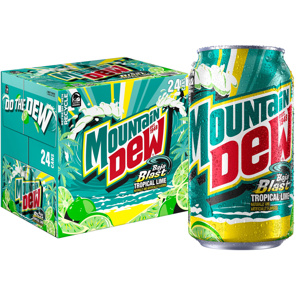 Mountain Dew Baja Blast Tropical Lime Soda Pop Cans 12 Fl Oz 24 Pack