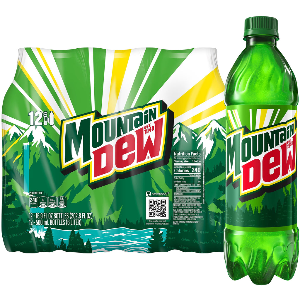 Mountain Dew Citrus Soda Pop Bottles 16.9 Fl Oz 12 Pack