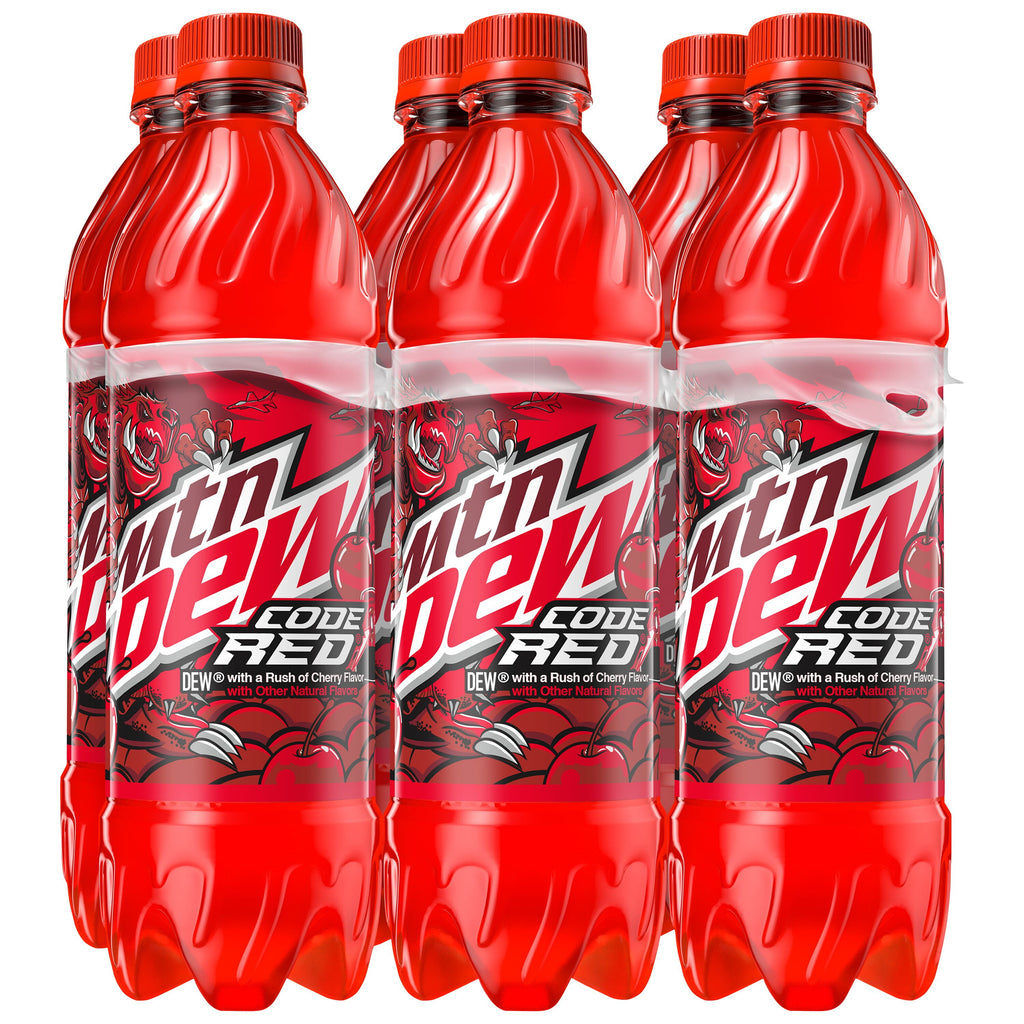 Mountain Dew Code Red Cherry Soda Pop Bottles 16.9 Fl Oz 6 Pack