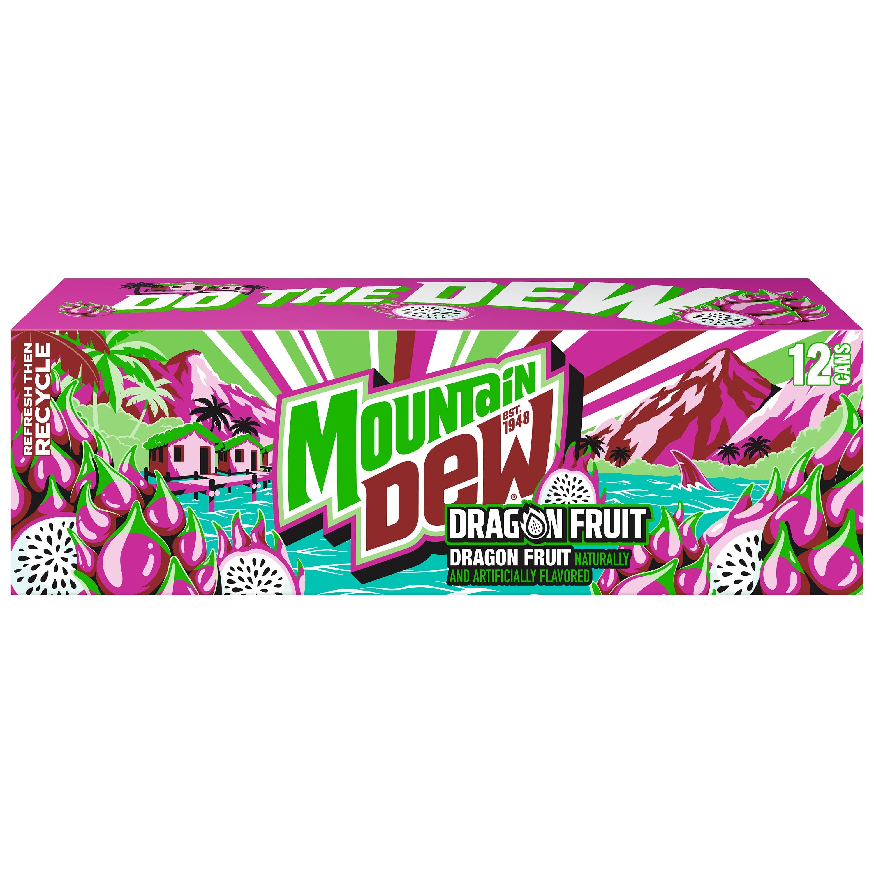 Mountain Dew Dragon Fruit Soda Pop Cans 12 Fl Oz 12 Pack