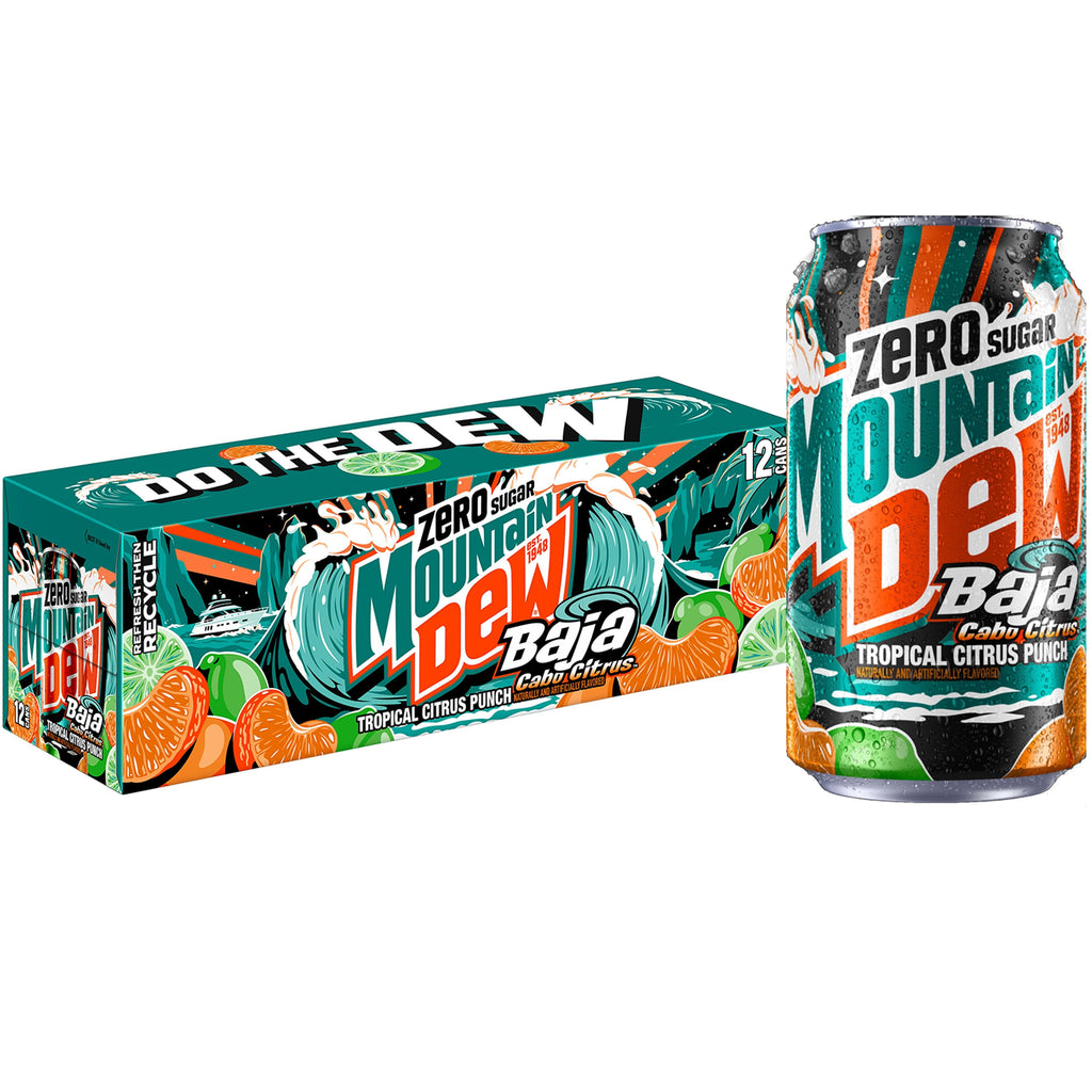 Mountain Dew Zero Sugar Baja Blast Cabo Citrus Soda Pop Cans 12 Fl Oz 12 Pack