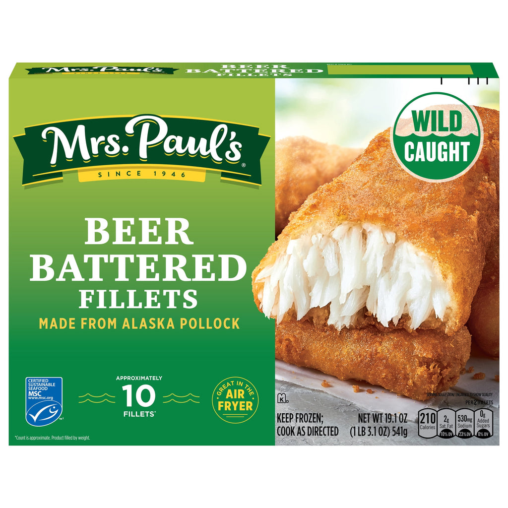Mrs. Paul's Crispy Beer Battered Wild-Caught Fish Fillets Frozen 10 Count 19.45 Oz