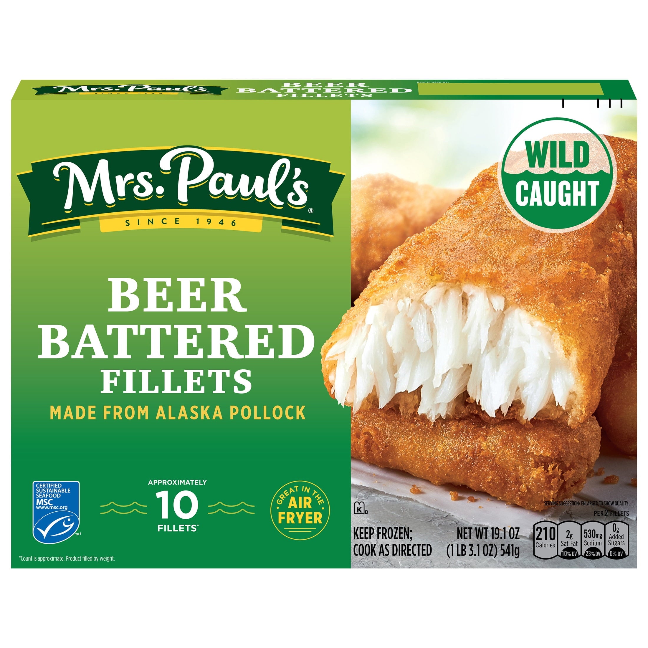 Mrs. Paul's Crispy Beer Battered Wild-Caught Fish Fillets Frozen 10 Count 19.45 Oz
