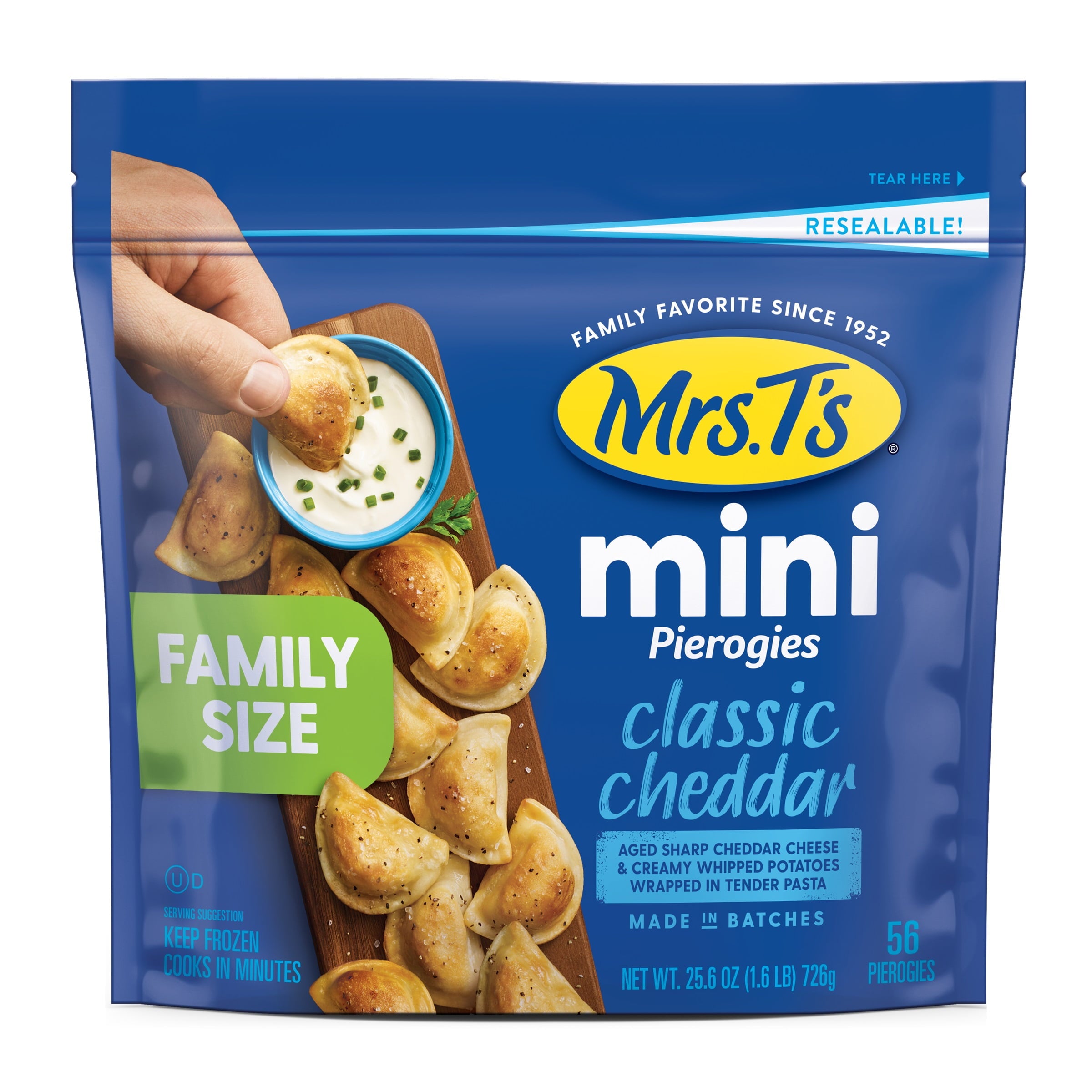 Mrs. T's Classic Cheddar MINI Pierogies Frozen Family Size 56 Count 25.6 Oz