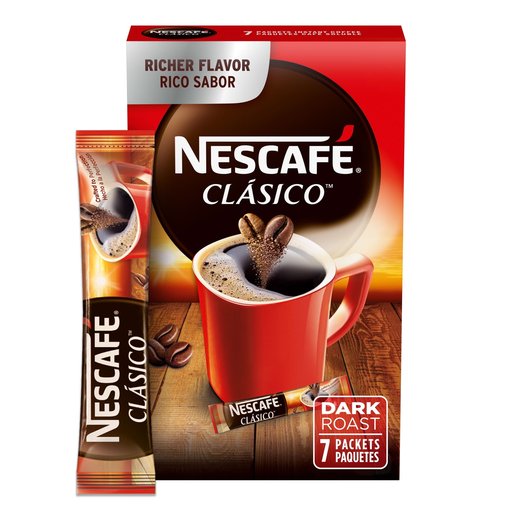 NESCAFÉ CLÁSICO Naturally Caffeinated Dark Roast Instant Coffee 0.07 oz 7 Count