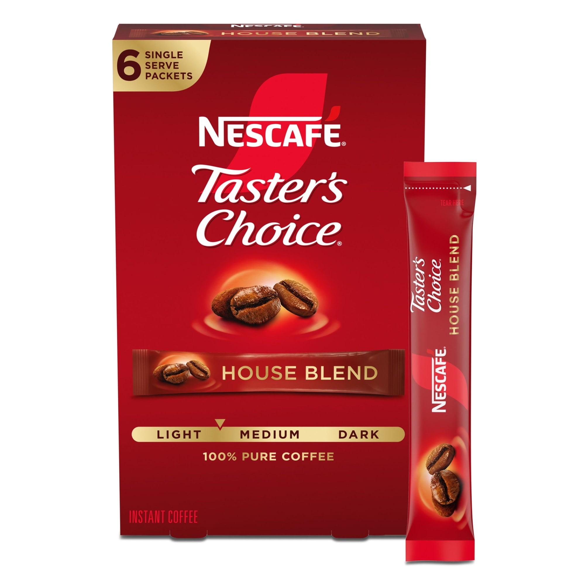 NESCAFÉ Taster's Choice House Blend Naturally Caffeinated Light Medium Roast Instant Coffee 6 Packets 0.63 oz Box