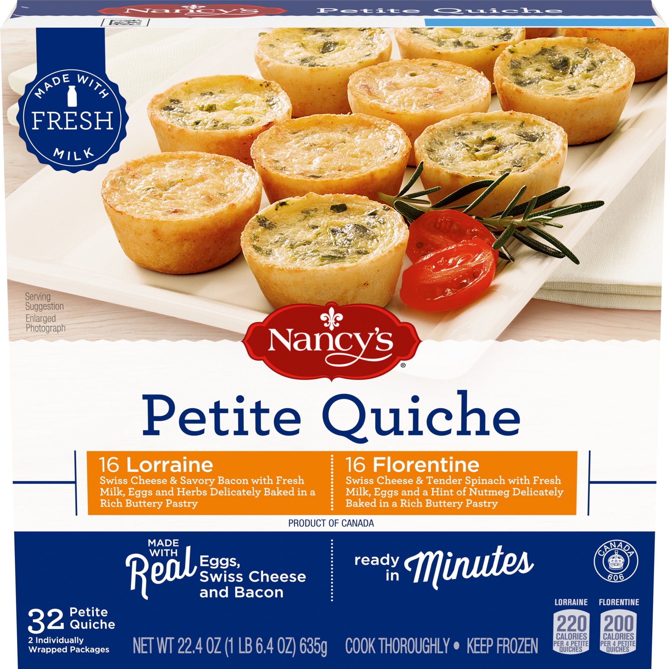 Nancy's Lorraine & Florentine Petite Quiche Frozen Snacks 22.4 Oz 32 Count