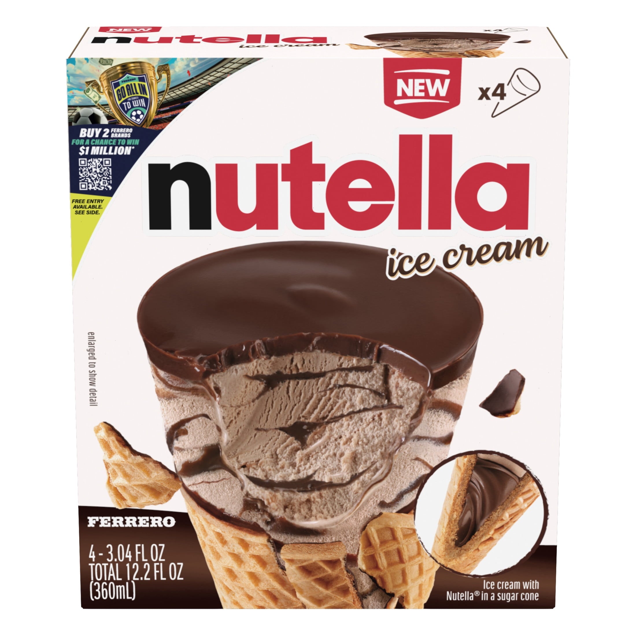 Nutella Hazelnut Flavored Ice Cream Cones 4 Count 12.2 Fl Oz