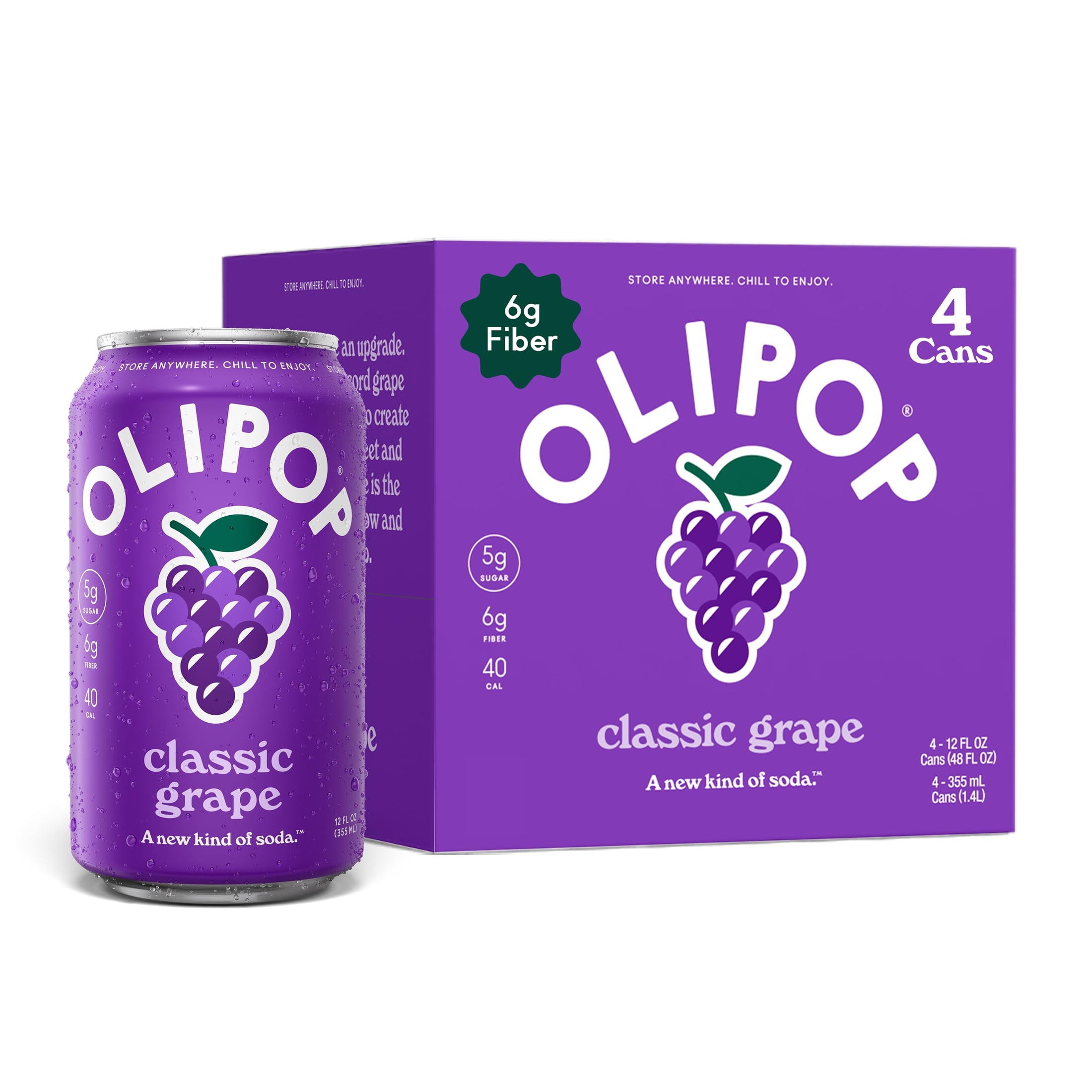 OLIPOP Prebiotic Soda Classic Grape Cans 12 Fl Oz 4 Pack