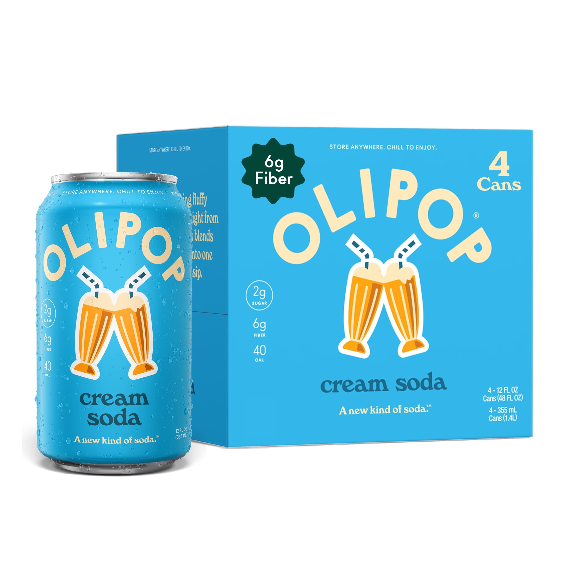 OLIPOP Cream Soda Prebiotic Soda Cans 12 Fl Oz 4 Pack