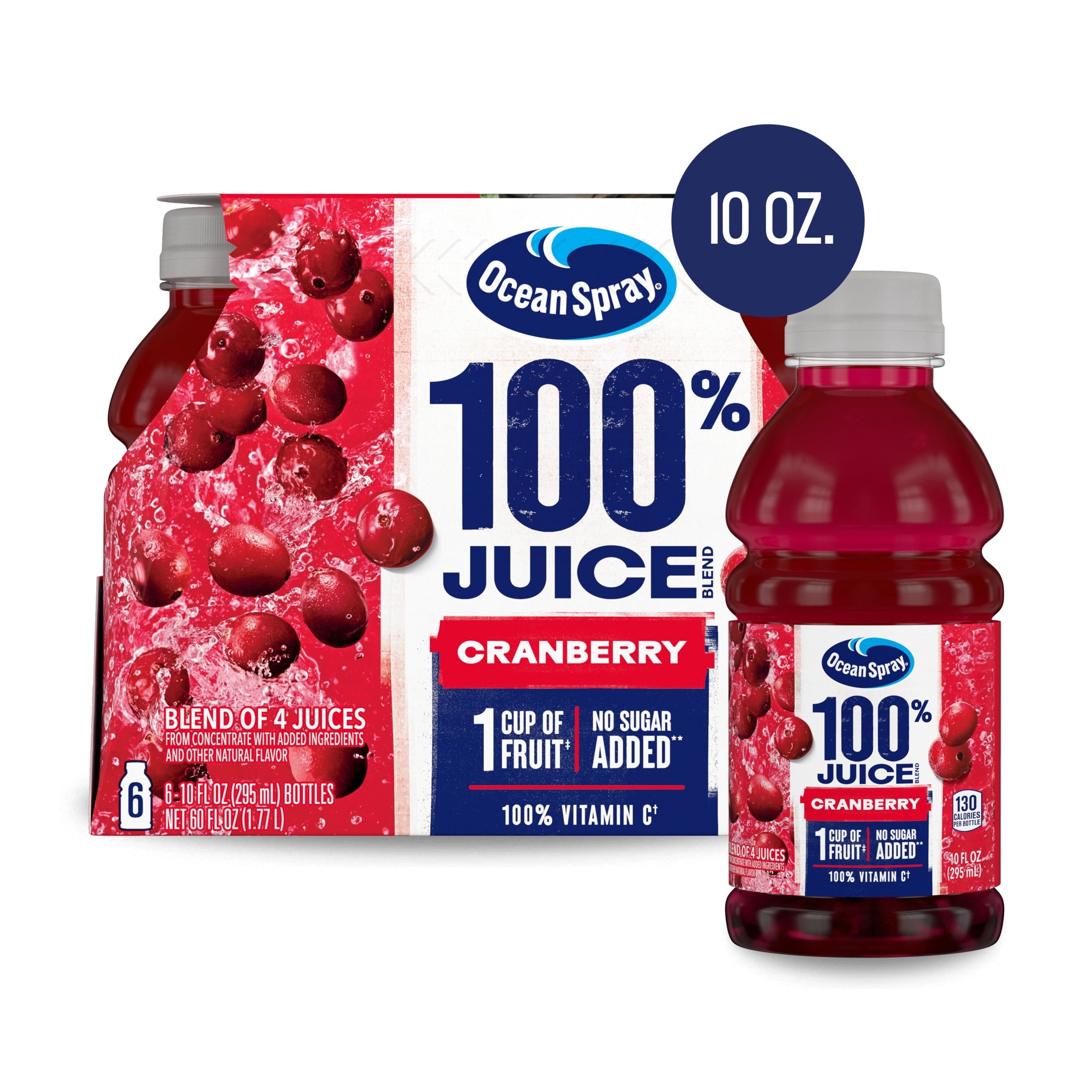 Ocean Spray 100% Juice Cranberry Juice Blend 10 fl oz Bottles 6 Count