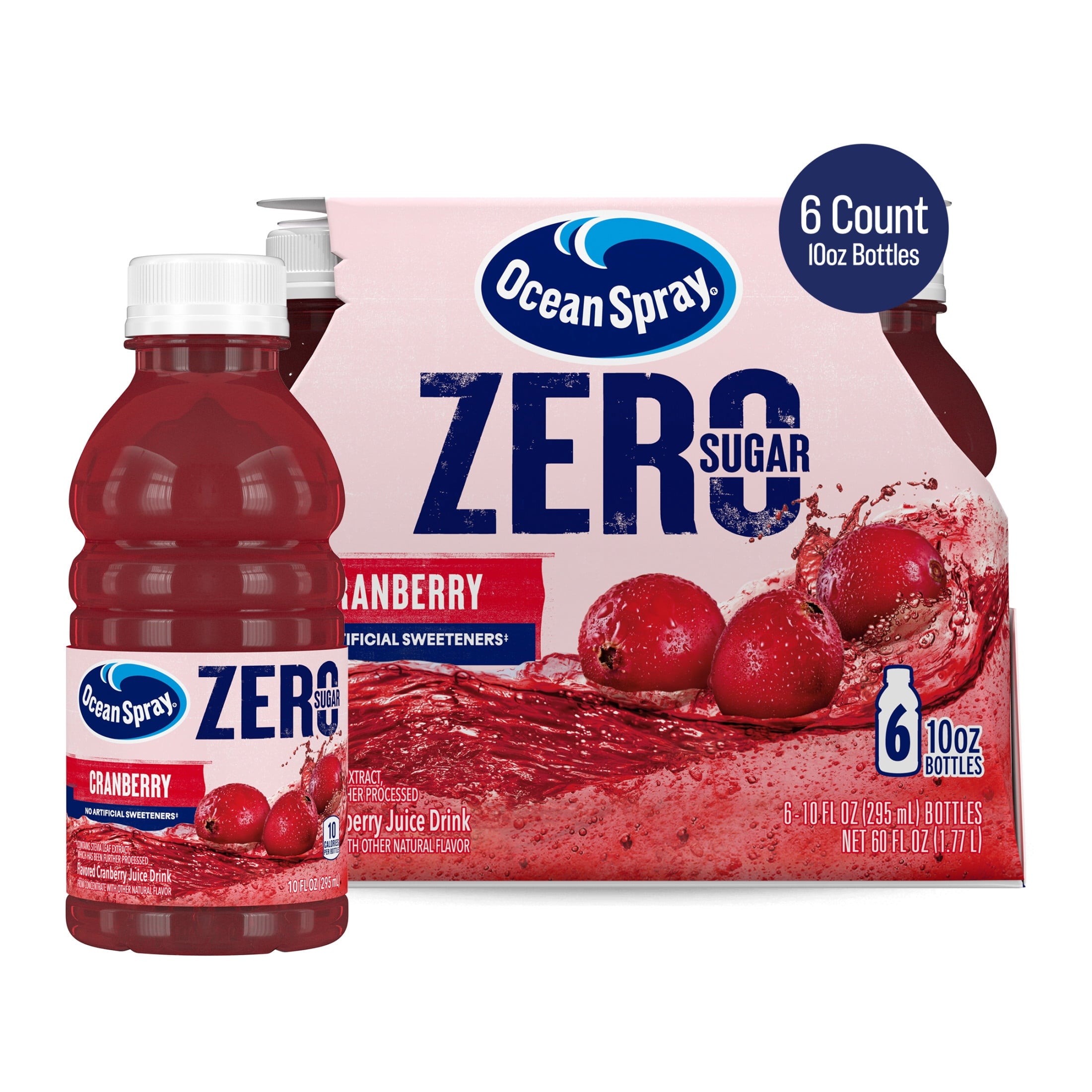 Ocean Spray Zero Sugar Cranberry Juice Drink 60 fl oz Bottle 6 Count