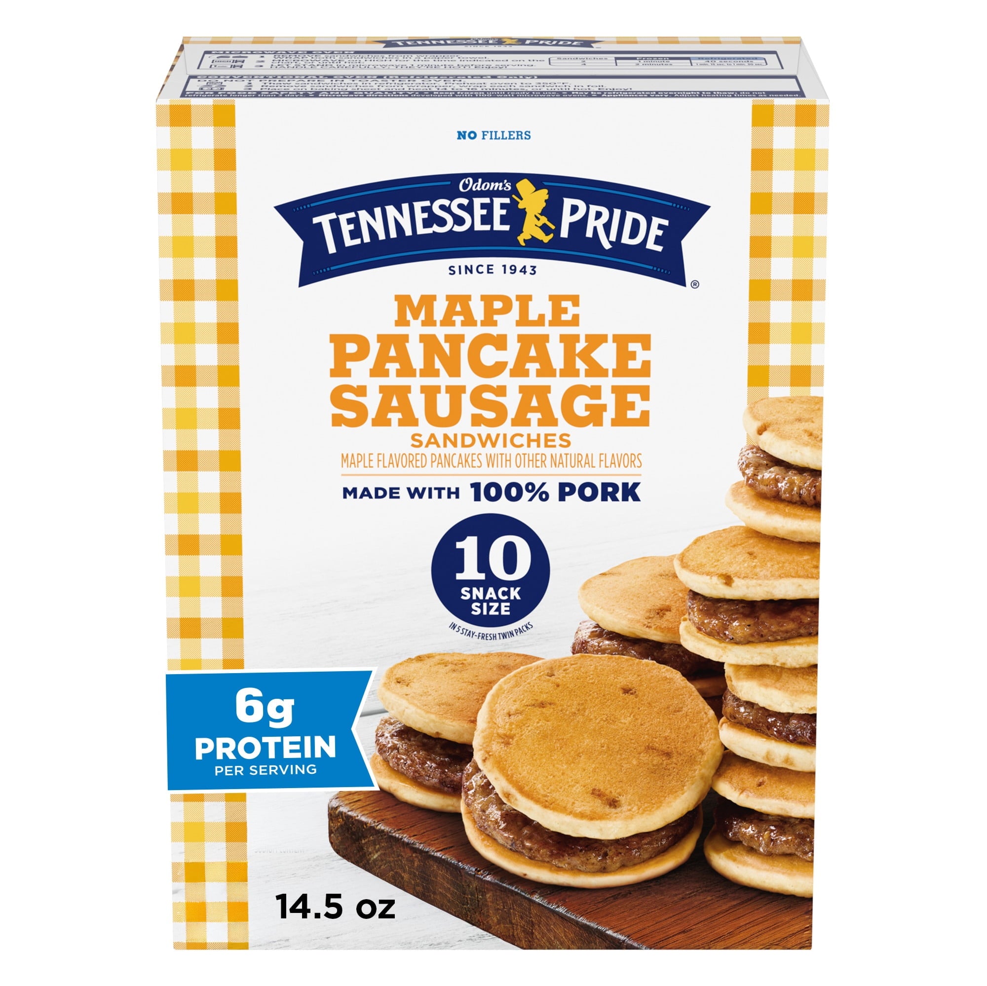 Odom's Tennessee Pride Maple Pancake Sausage Sandwiches Frozen 10 Count 14.5 Oz