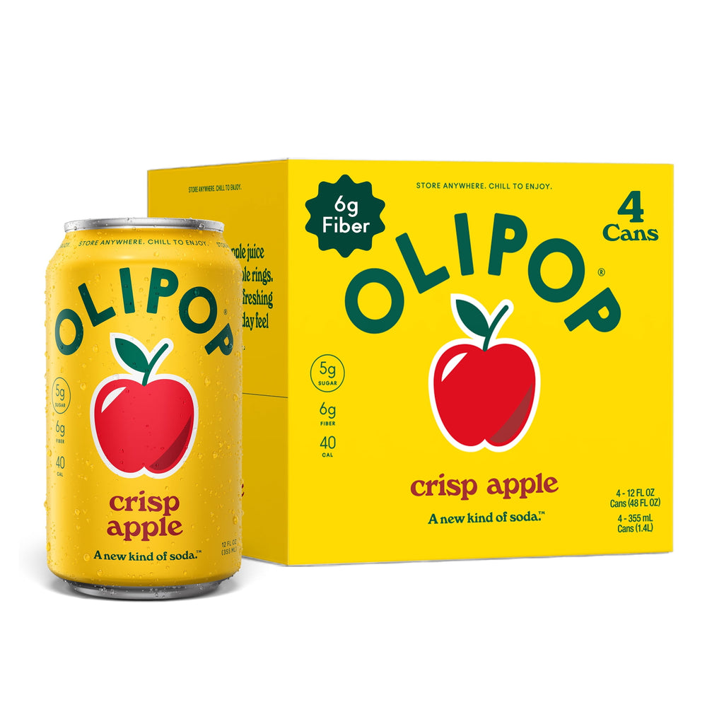 OLIPOP 6g Fiber Prebiotic Soda Crisp Apple 12 Fl Oz 4 Pack
