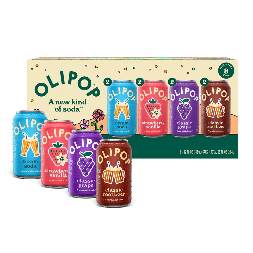 OLIPOP 6g Fiber Prebiotic Soda Variety Pack Cans 12 Fl Oz 8 Pack
