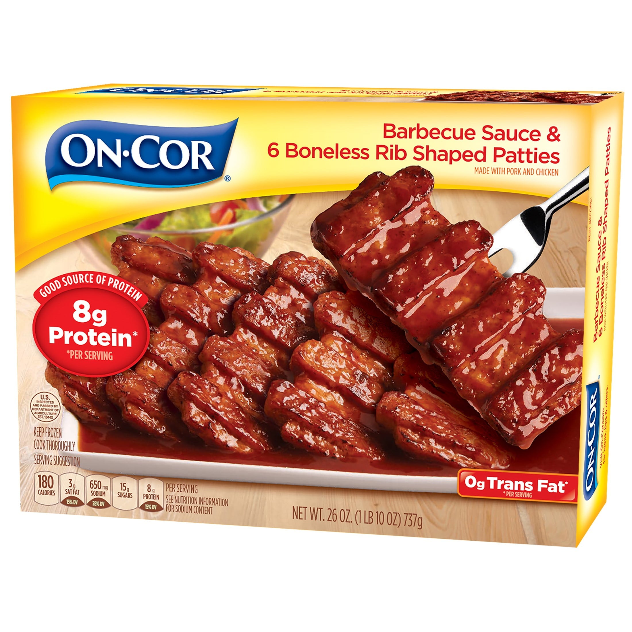 On-Cor BBQ Sauce & Boneless Rib Shaped Patties Frozen Meal 26 Oz