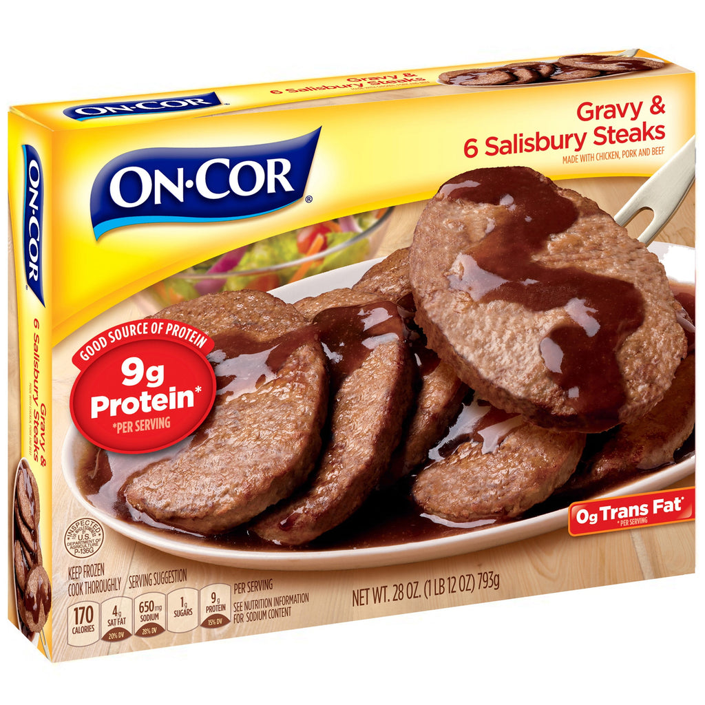 On-Cor Gravy and 6 Salisbury Steaks Frozen Family Meal 28 Oz