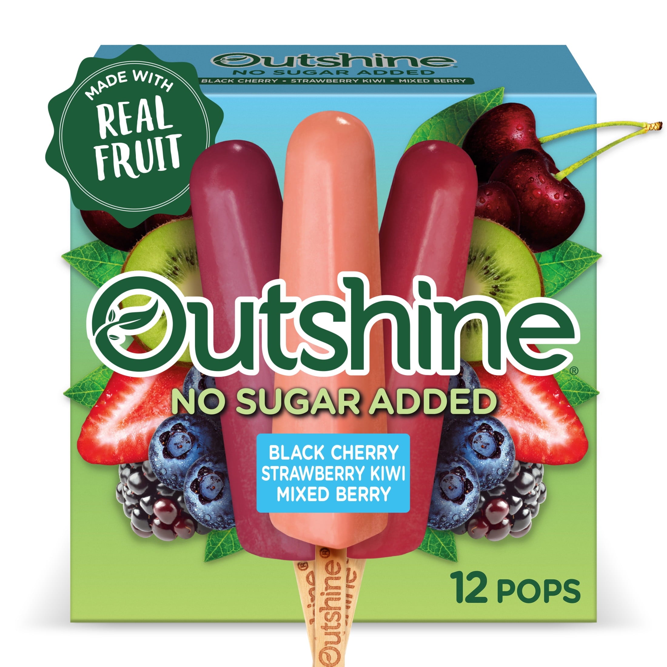Outshine No Sugar Added Black Cherry Strawberry Kiwi Mixed Berry Frozen Fruit Pops 12 Count 18 Fl Oz