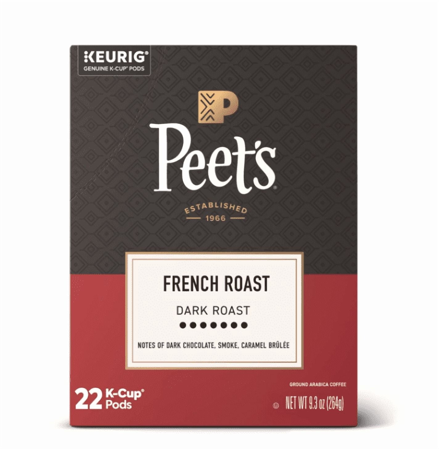 Peet's French Roast Naturally Caffeinated Dark Roast Coffee Pods 22 Count