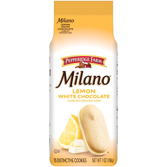 Pepperidge Farm Milano White Chocolate Lemon Flavored Cookies, 7 oz Bag