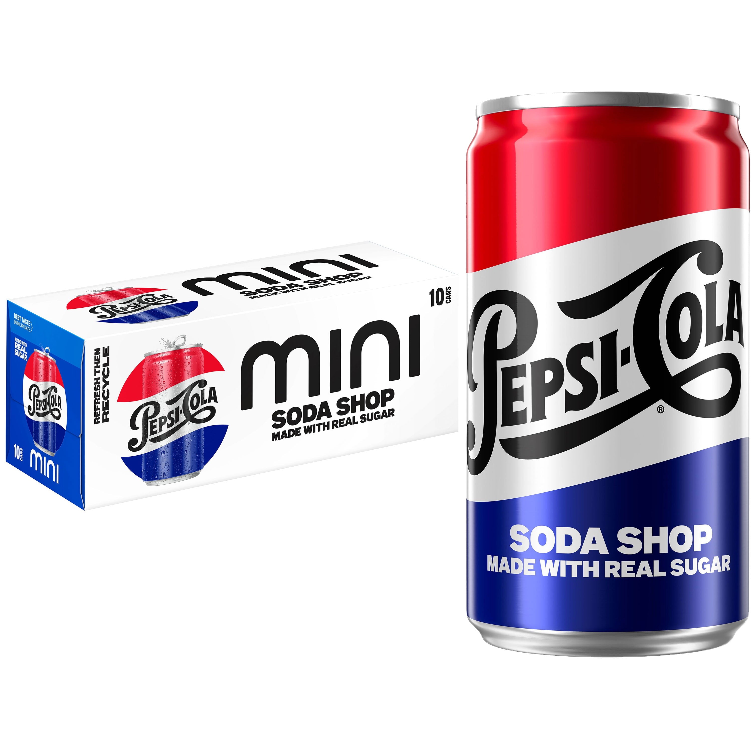Pepsi Real Sugar Cola Soda Pop Mini Cans 7.5 Fl Oz 10 Pack